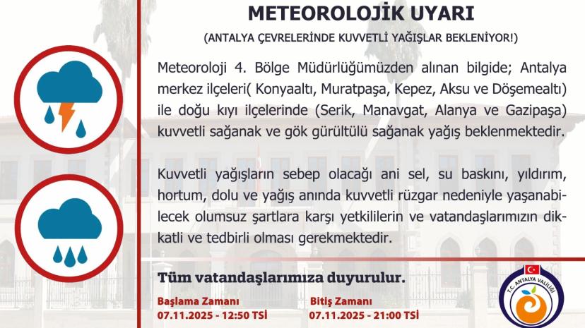 ANTALYA’DA FIRTINA VE SEL UYARISI